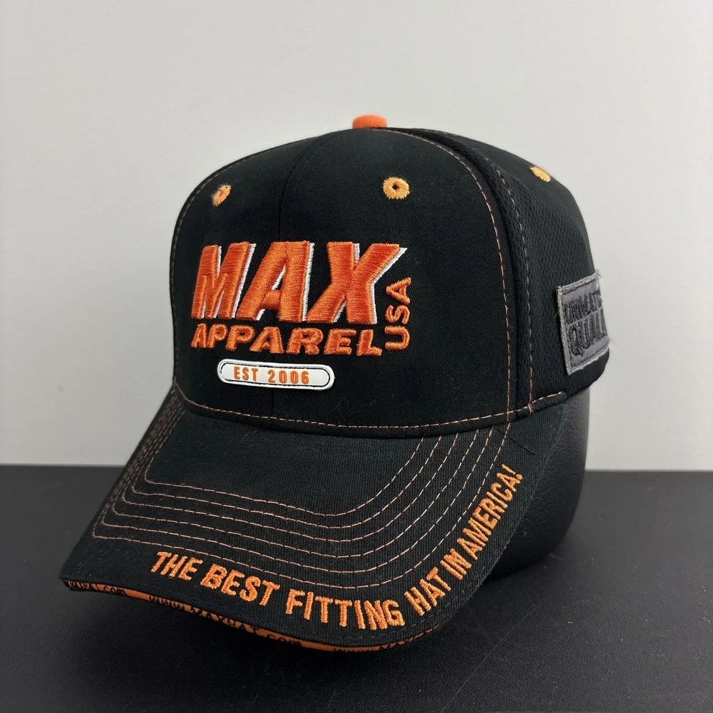 MAX Apparel USA Hat Black Orange Embroidered Baseball Cap Adjustable Strapback